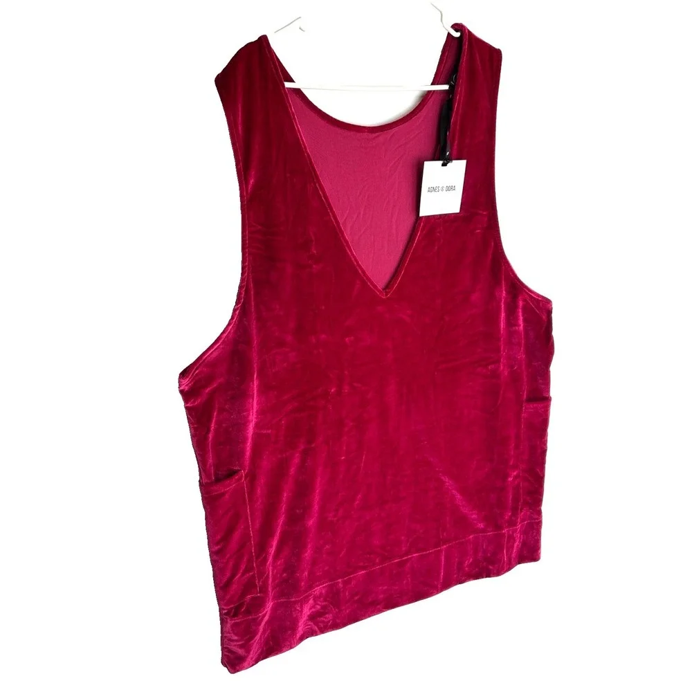 Agnes Dora Limitless Velvet Jumper Berry Oversized Reversible Dress Womens L NWT